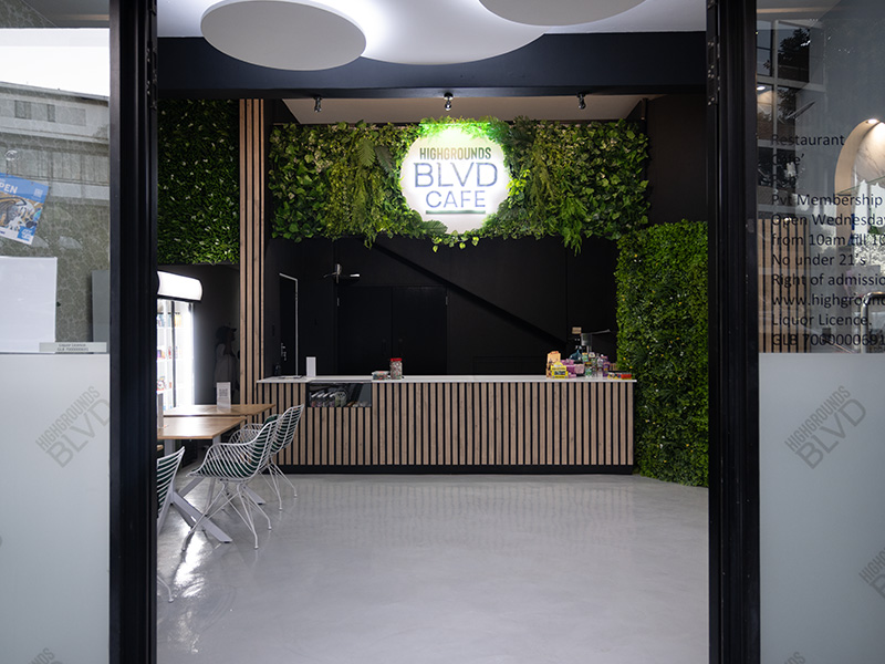 Breakfast and lunch menu display and preparation area